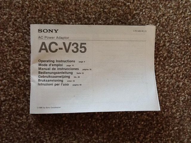 Preview of the first image of SONY AC POWER ADAPTOR AC-V35 INSTRUCTIONS.