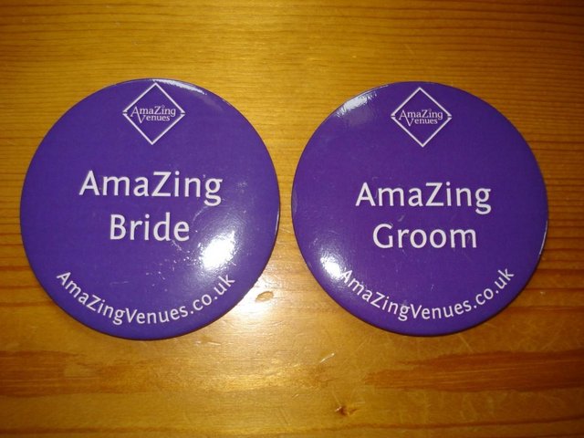 Image 3 of NEW 3 x 3” WEDDING BUTTON BADGES FOR BRIDE, GROOM & MOTHER