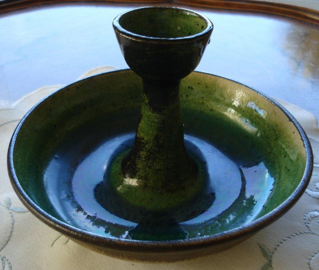 Preview of the first image of NEW HANDCRAFTED CANDLE HOLDER IN SHADES OF BLUE & GREEN.