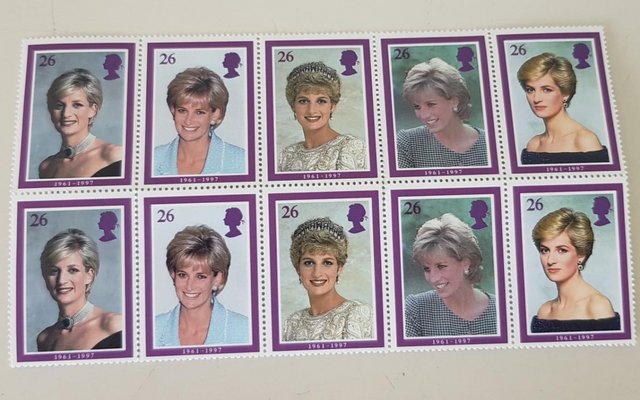 Preview of the first image of Stamps Princess Diana - Two strips of 5 stamps - Un-used..