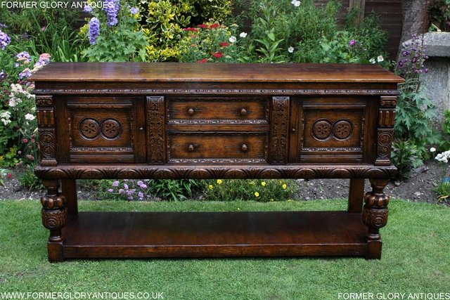 Image 84 of A TITCHMARSH AND GOODWIN CARVED OAK DRESSER BASE SIDEBOARD