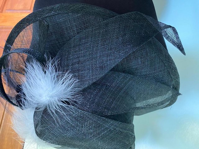 Preview of the first image of Special Occasion Black White Feather Hat.