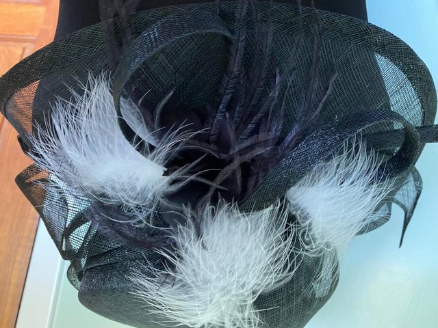 Image 2 of Special Occasion Black White Feather Hat