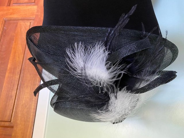 Image 3 of Special Occasion Black White Feather Hat