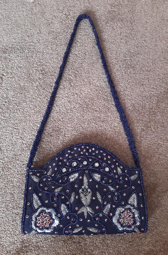 Preview of the first image of Beautiful Ladies Navy Beaded Shoulder Bag   BX18.