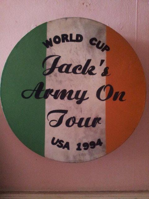 Preview of the first image of Jack's Army On Tour USA 1994, 18" diameter Bodhrán.