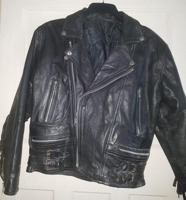 Image 3 of Black Leather Motorcycle Jacket Size S