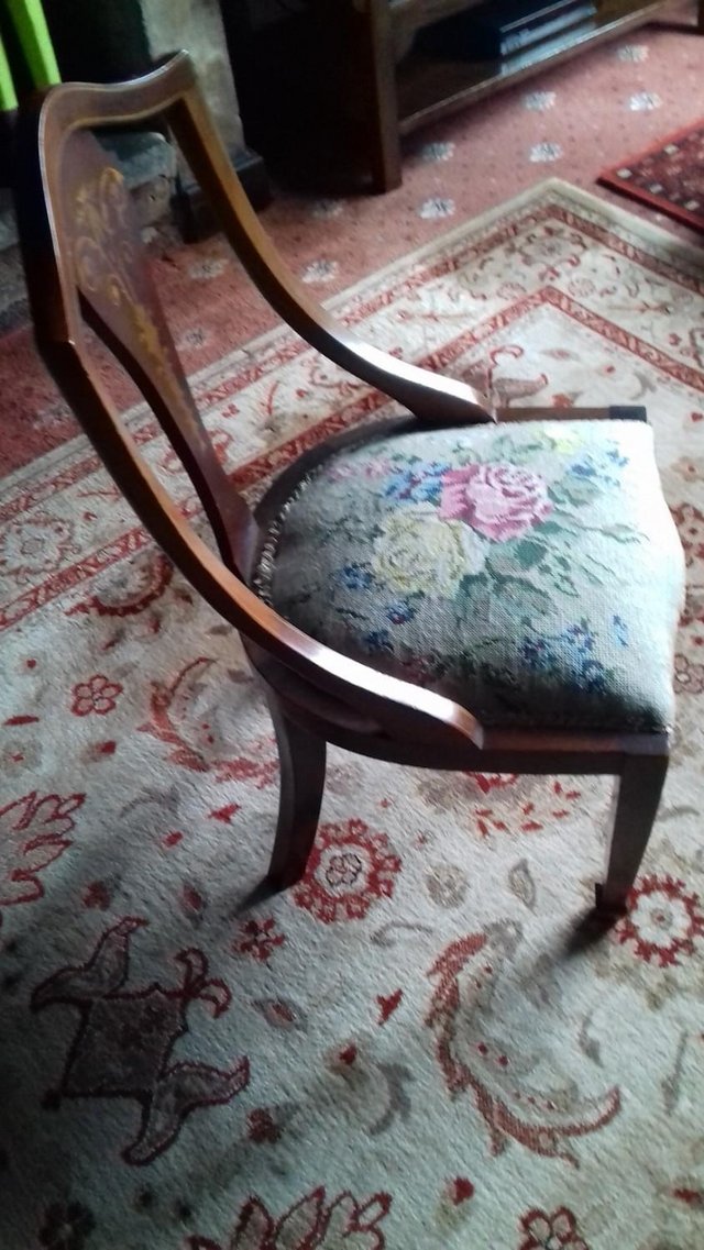 Preview of the first image of antique.....small ...delightful..,,,inlaid....chair.