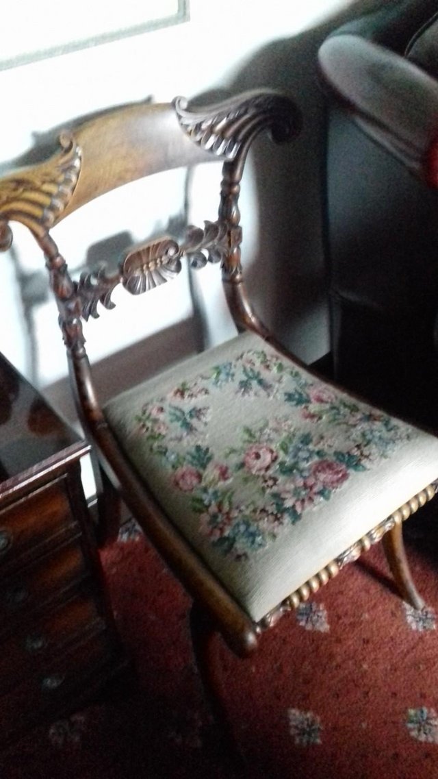 Preview of the first image of antique....chair....with....tapestry....seat.