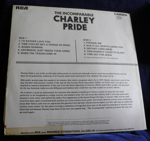 Image 2 of The Incomparable Charley Pride - RCA Camden 1972