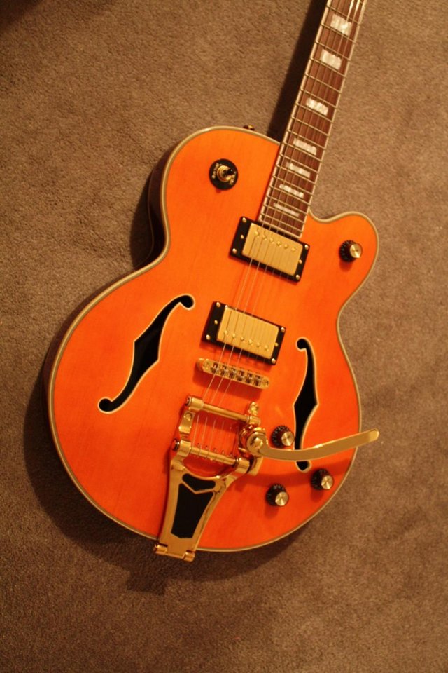 Image 2 of Rockabilly Orange Electric semi-Acoustic Guitar