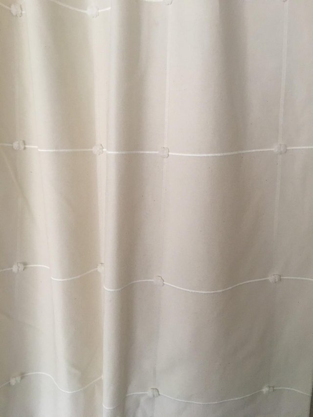 Preview of the first image of Pair of Cream patterned Curtains 106in wide x91in drop.