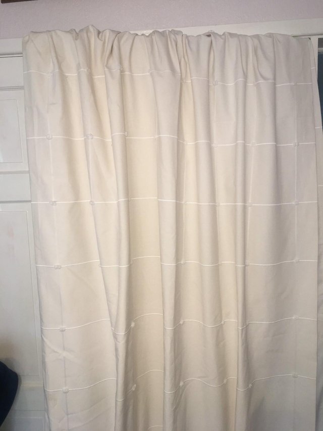Image 3 of Pair of Cream patterned Curtains 106in wide x91in drop