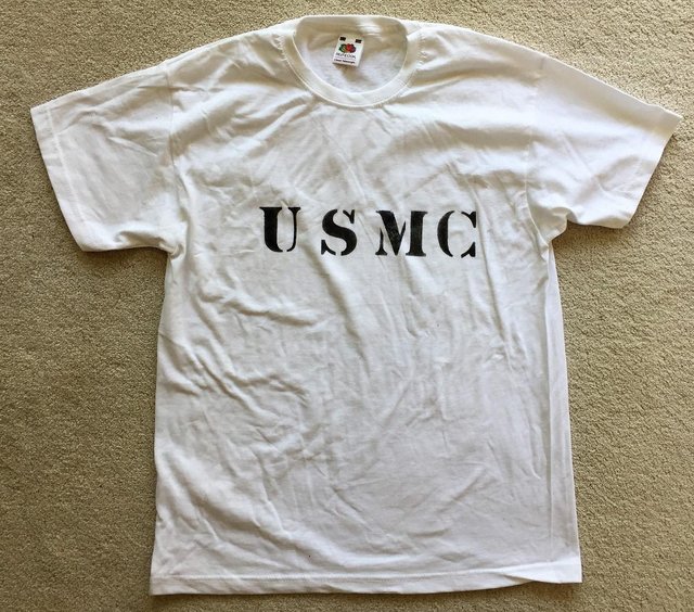 Preview of the first image of USMC US MARINES PLAIN WHITE PT T-SHIRT SMALL 36" SHIRT BOYS.