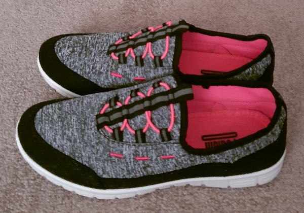 Preview of the first image of Ladies Black/Pink Slip On Trainers By Podium - Size 7   BX29.