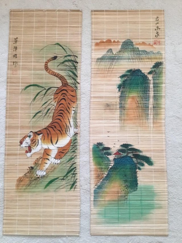 Preview of the first image of 2 Chinese table runners or could be wall hung.