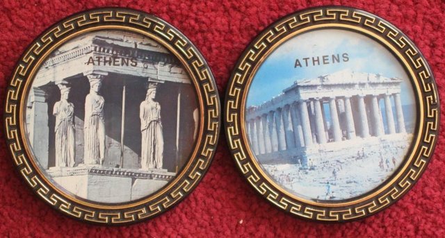 Preview of the first image of Pair COASTERS, COLOURED PICTURES ATHENS GREECE.