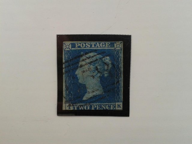 Preview of the first image of 1849, Plate 4, TK, Two Pence (2d.) Blue Stamp (SG14).