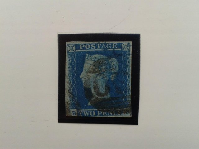Preview of the first image of 1849, Plate 4, BB, Two Pence (2d.) Blue Stamp (SG14).