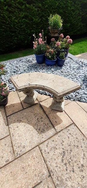 Image 2 of Garden Bench's -PAIR- Stone, Curved - Squirrel supports