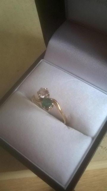 Image 2 of Emerald and Diamond 9ct gold two stone ring