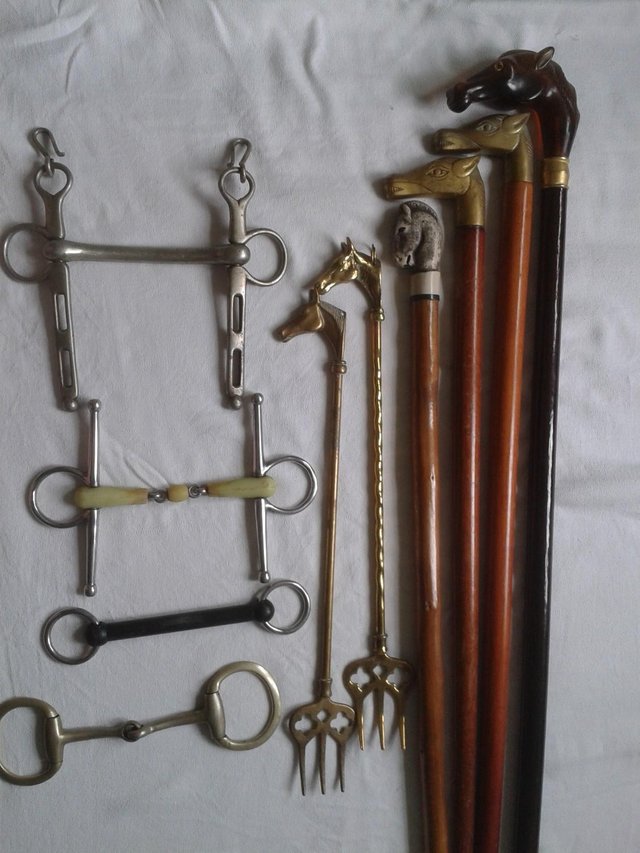 Image 3 of Horse snaffle bits, Equestrian walking cane, toasting fork