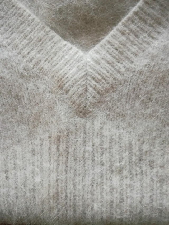 Image 3 of USED JANE NORMAN Angora Jumper Taupe Truffle V Neck Knitwear