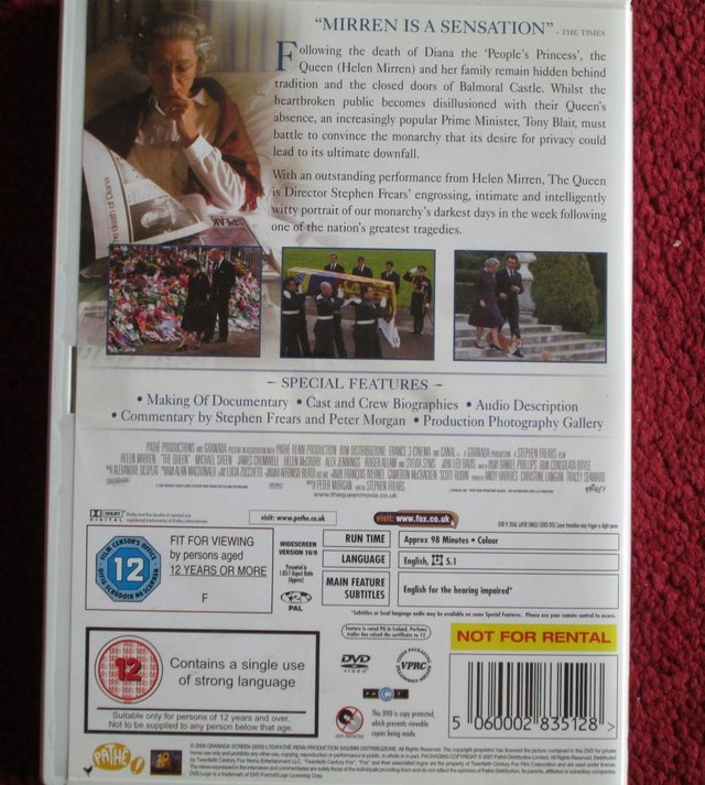 Preview of the first image of DVD - THE QUEEN, VGC PLAYED ONCE ONLY.