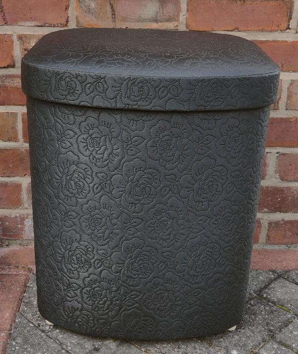 Preview of the first image of Vintage 1950's/60's Black Padded Laundry Basket.