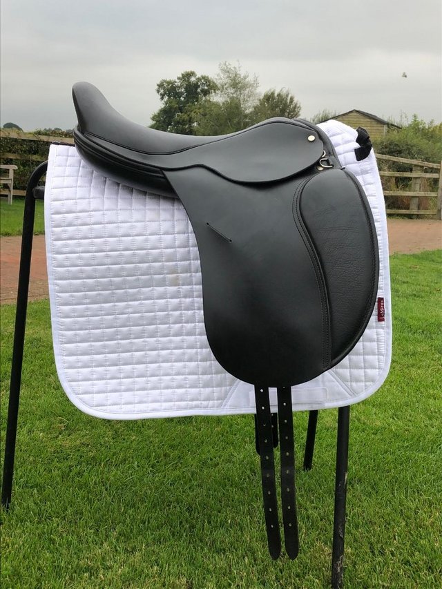 Preview of the first image of Dressage Saddle Black 17.5 inch, medium wide.