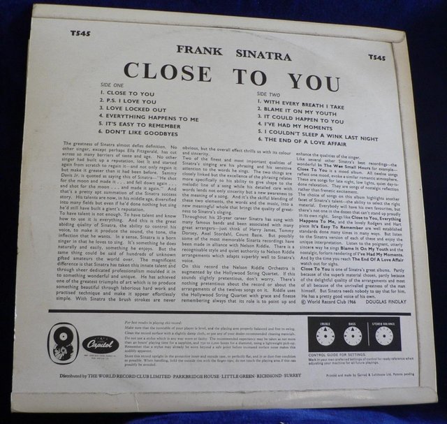 Image 2 of Frank Sinatra – Close To You - Capitol Records T545