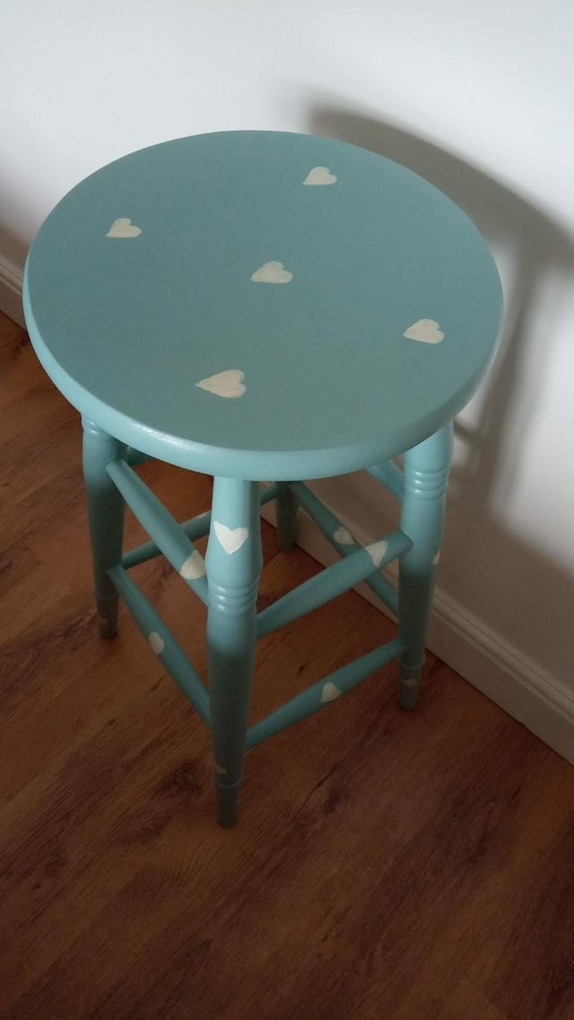 Image 3 of Hand painted -Blue heart stool