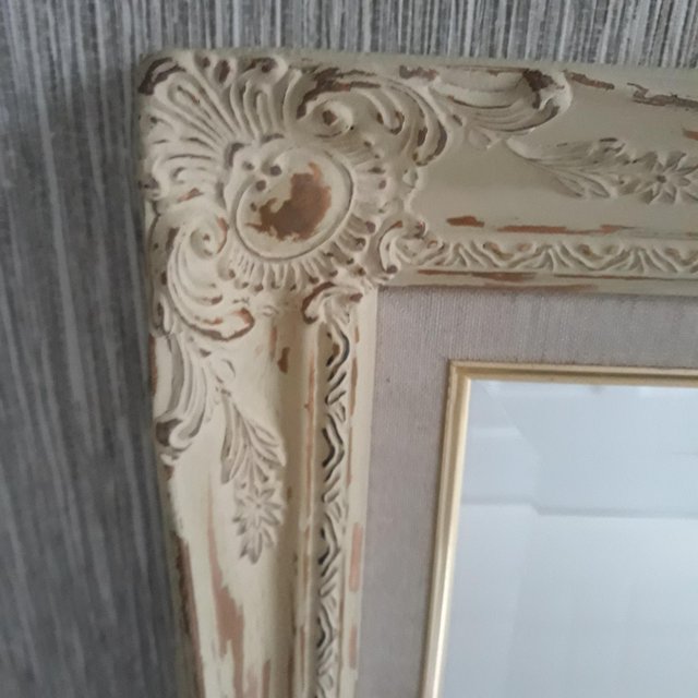 Image 2 of MIRROR IN CARVED WOOD with bevelled glass. Shabby chic.