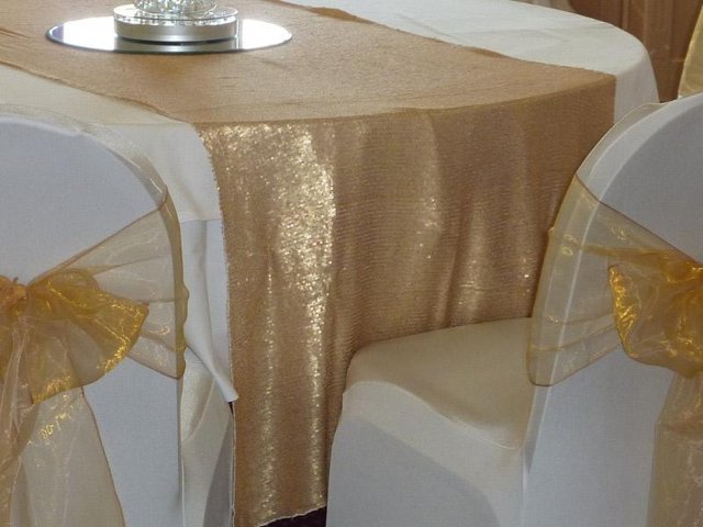 Image 2 of Gold sequin wide table runners covers wedding party