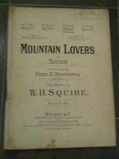 Preview of the first image of Mountain Lovers Music by W H Squire Vintage Sheet Music 1908.