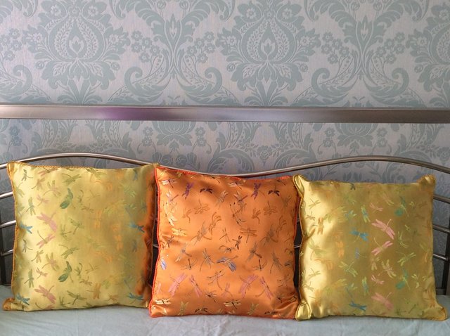 Preview of the first image of Orange & Lemon silk Dragonfly Cushions.