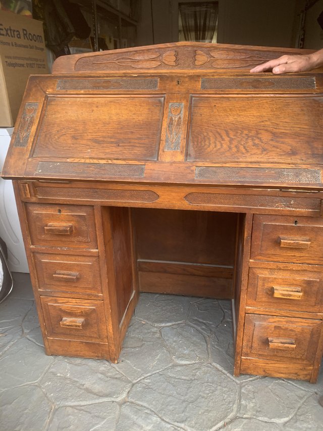 Preview of the first image of Solid oak bespoke writing bureau over 100 years old.