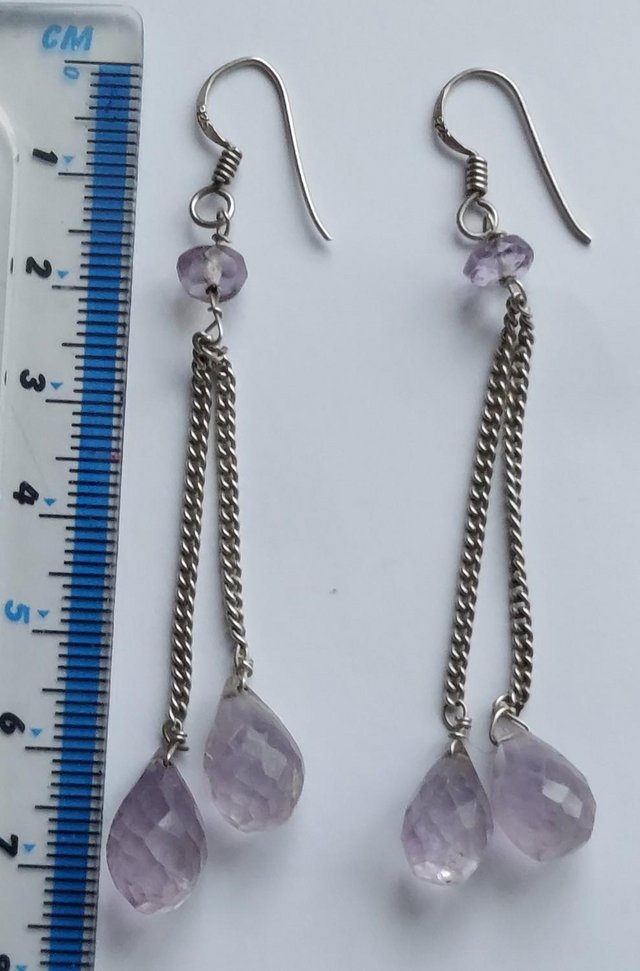 Image 2 of Silver & amethyst drop earrings