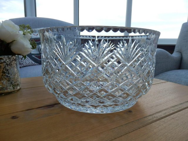 Image 2 of Large Hand Cut, Lead Crystal Fruit or Punch Bowl