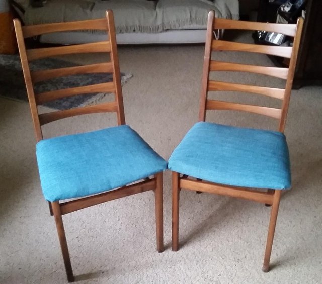 Preview of the first image of Pair of dining chairs newly upholstered.