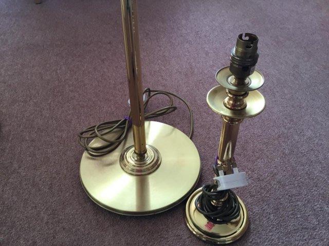 Image 3 of Brass Standard & Table Lamps with Silk Shades
