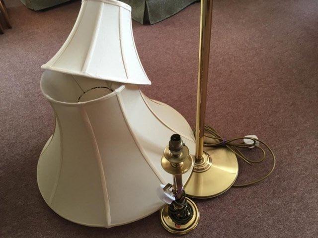 Preview of the first image of Brass Standard & Table Lamps with Silk Shades.