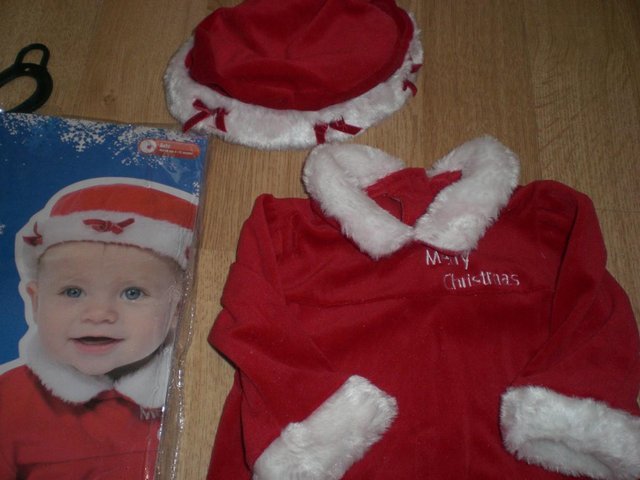 Image 2 of Brand New Baby Girl Santa Outfit (Dress & Hat), 6-12 Months