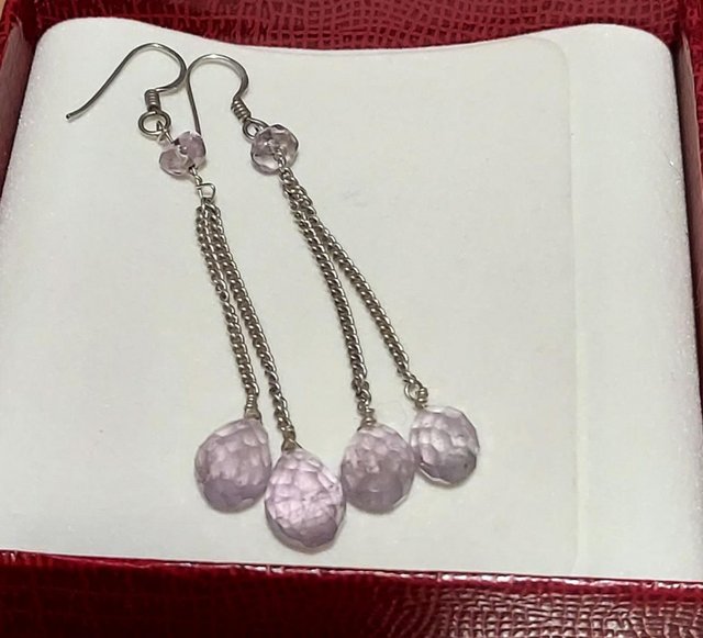 Preview of the first image of Silver & amethyst drop earrings.