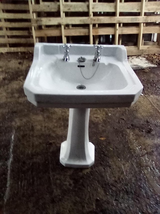 Preview of the first image of WASH BASIN WITH PEDESTAL & TAPS VINTAGE VGC inc SHOWER MIXER.