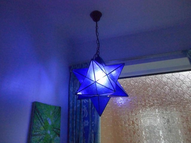 Preview of the first image of Antique Moravian BLUE Star Pendant Light SHADE-ceiling £50.