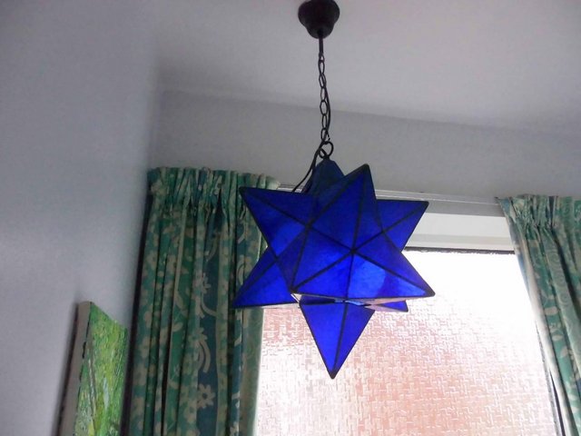 Image 3 of Antique Moravian BLUE Star Pendant Light SHADE-ceiling £50
