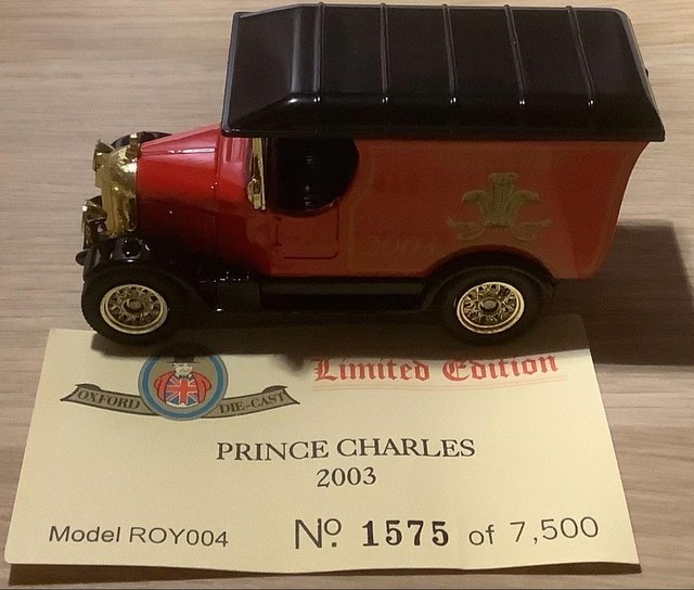 Preview of the first image of Oxford Diecast BOXED Prince Charles Morris Van ROY004.