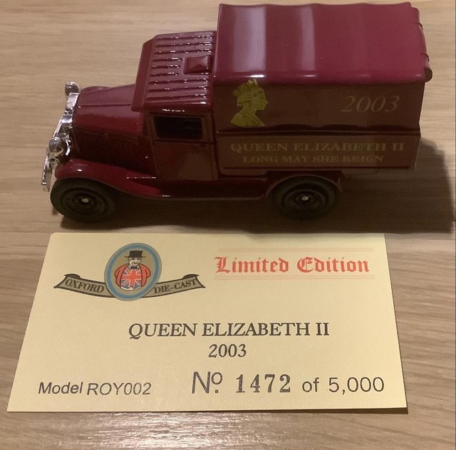 Preview of the first image of Oxford Diecast BOXED Queen Elizabeth II Chevrolet Van ROY002.
