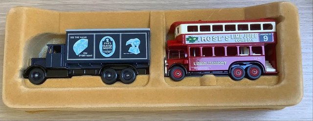 Preview of the first image of Lledo Premier Collection BOXED SET Fox's Truck & Roses Bus 9.